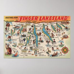 Fingerlakes New York - specificerad karta Poster