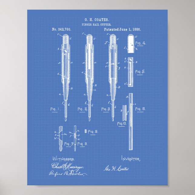Fingernail Cutter 1886 Patent Art Blueprint Poster (Framsidan)