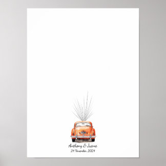 Fingerprint Art Bröllop Guest Bok med bil Poster