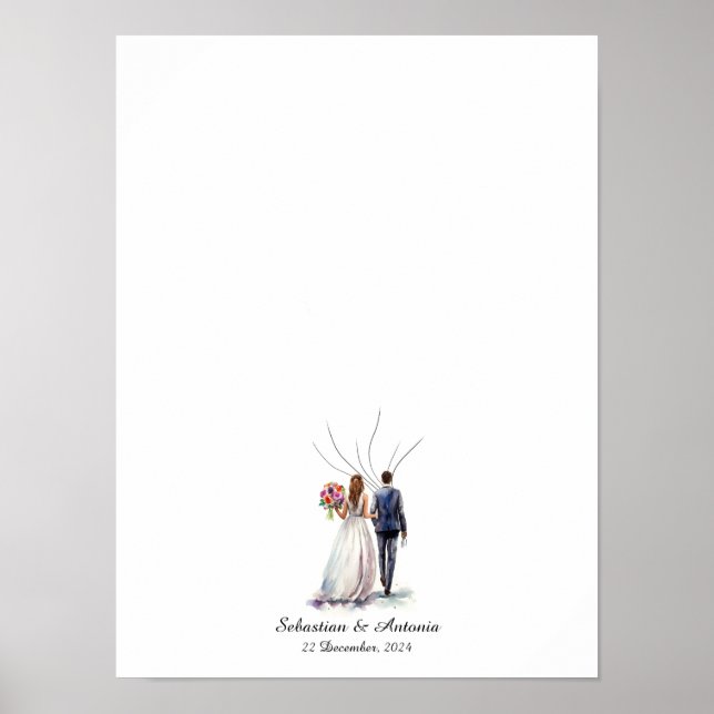 Fingerprint Balloon Bröllop Guest Bok Poster (Framsidan)