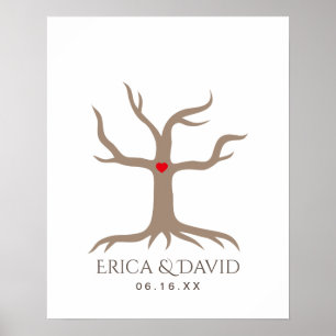 Fingerprint Bröllop Guest Bok Träd Poster