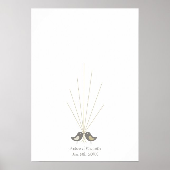 Fingerprint Bröllop Guestbook | LOVE BIRDS Poster (Framsidan)