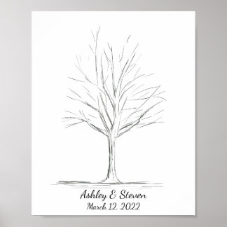 Fingerprint Bröllop Guestbook Träd Poster