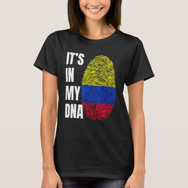 Fingerprint DNA Biometry Colombian Flag Colombia T Shirt (Framsida)