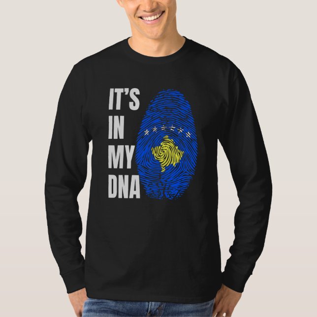 Fingerprint DNA Biometry Cosovarian Flag Kosovo   T Shirt (Framsida)