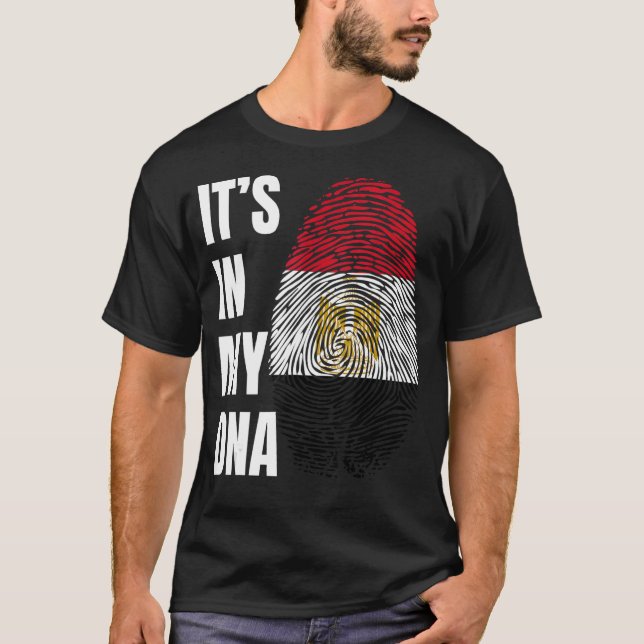 Fingerprint DNA Biometry Egyptian Flagga Egypten T Shirt (Framsida)