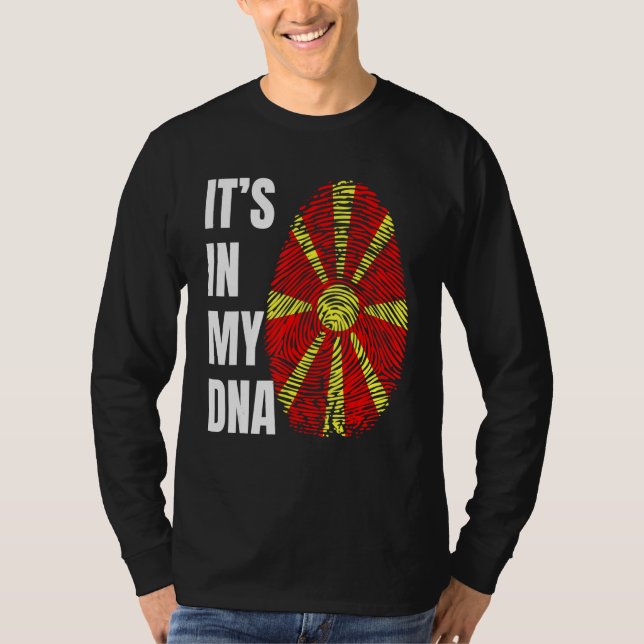 Fingerprint DNA Biometry Flag North Macedonia T Shirt (Framsida)