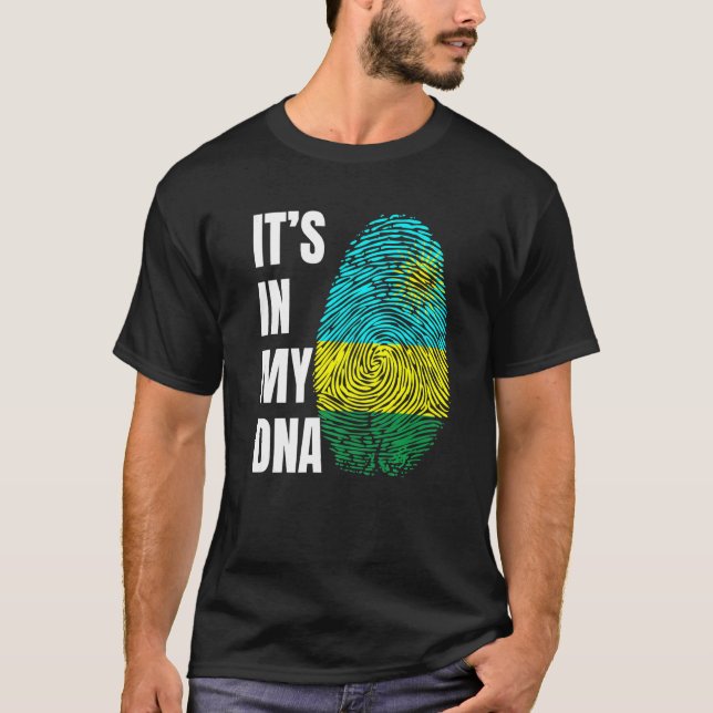 Fingerprint DNA Biometry Flag Rwanda T Shirt (Framsida)
