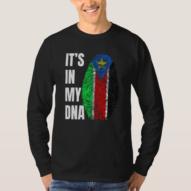 Fingerprint DNA Biometry Flag South Sudan   T Shirt (Framsida)
