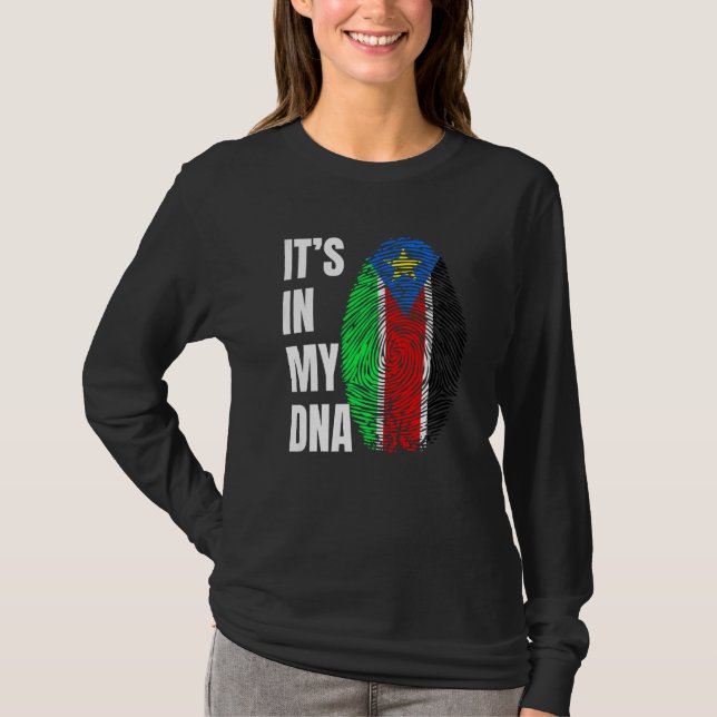 Fingerprint DNA Biometry Flag South Sudan   T Shirt (Framsida)
