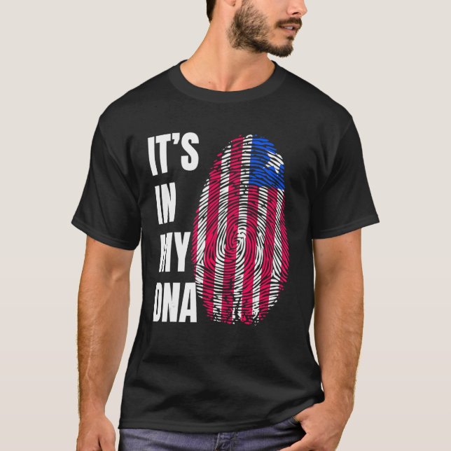 Fingerprint DNA Biometry Flagga Liberia T Shirt (Framsida)