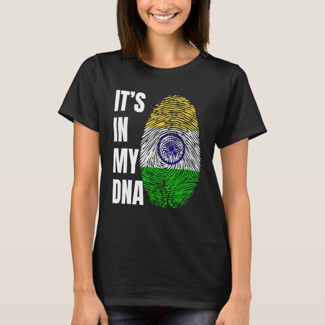 Fingerprint DNA Biometry Indian Flagga Indien T Shirt (Framsida)