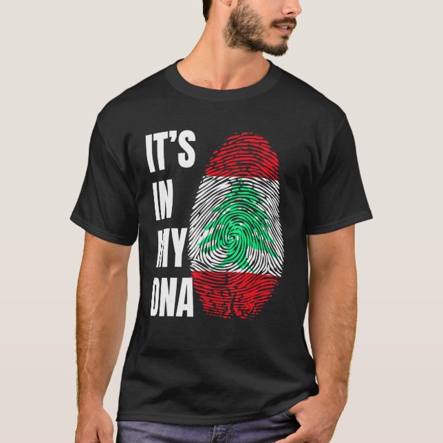 Fingerprint DNA Biometry Lebanese Flag Lebanon T Shirt (Framsida)