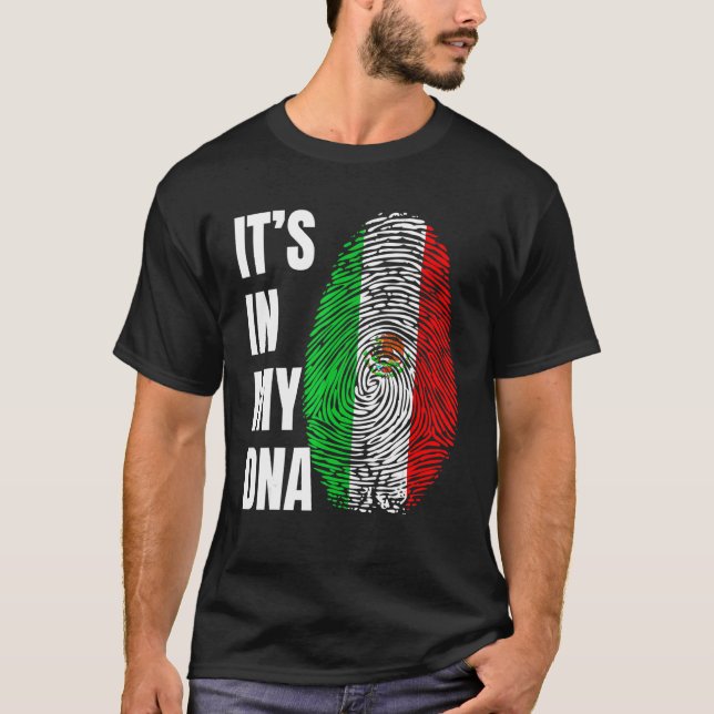 Fingerprint DNA Biometry Mexican Flag Mexico T Shirt (Framsida)