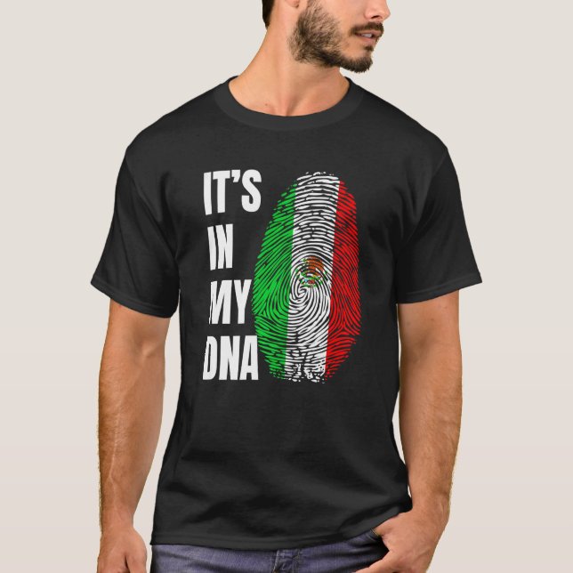 Fingerprint DNA Biometry Mexican Flag Mexico   T Shirt (Framsida)