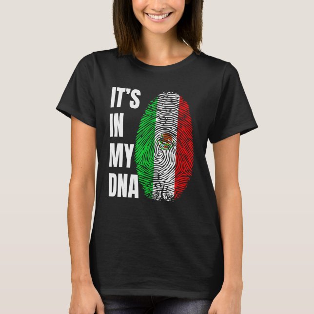 Fingerprint DNA Biometry Mexican Flag Mexico T Shirt (Framsida)