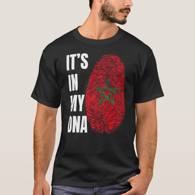 Fingerprint DNA Biometry Moroccan Flag Morocco   T Shirt (Framsida)