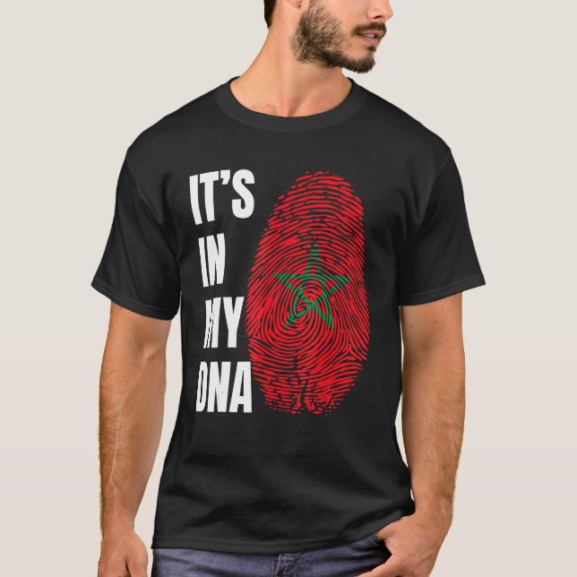 Fingerprint DNA Biometry Moroccan Flagga Marocko T Shirt (Framsida)
