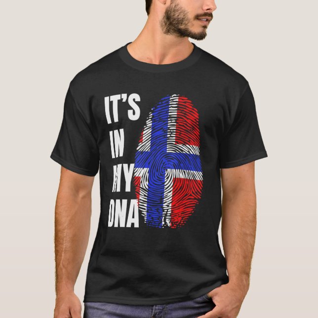 Fingerprint DNA Biometry Norwegian Flag T Shirt (Framsida)