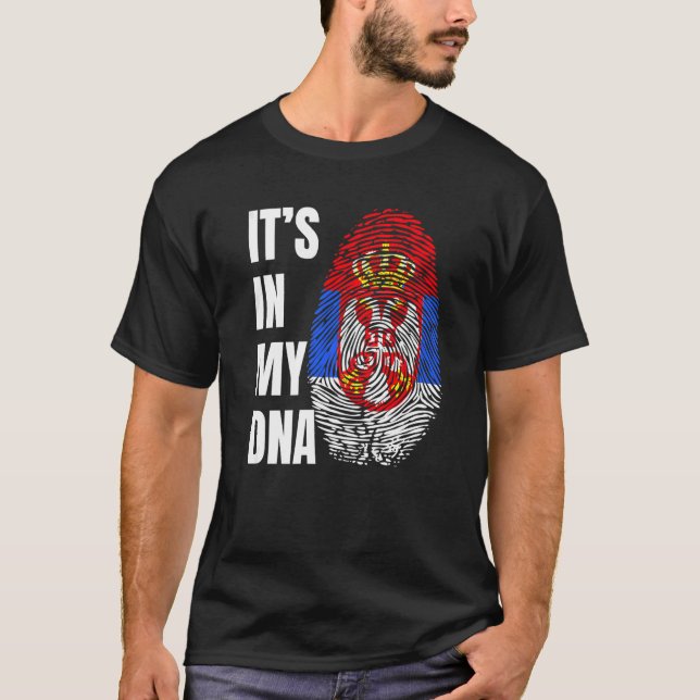 Fingerprint DNA Biometry Serbian Flag   T Shirt (Framsida)