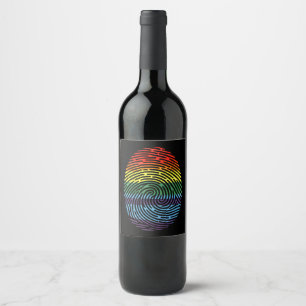 Fingerprint LGBTQ Proud Gay Lesbisk Rainbow Pride Vinflaska Etikett