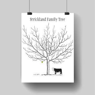 Fingerprint Rustic Cow Family Träd No Gräns Poster