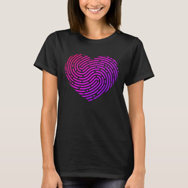 Fingerprint Shape Heart Forensical Science Tshirt  T Shirt (Framsida)