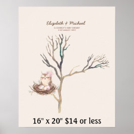 Fingerprint Träd Baby Shower Watercolor Uggla Nest Poster