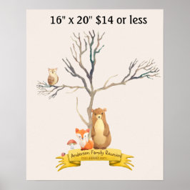 Fingerprint Träd Baby Shower WOODLAND Animals Poster
