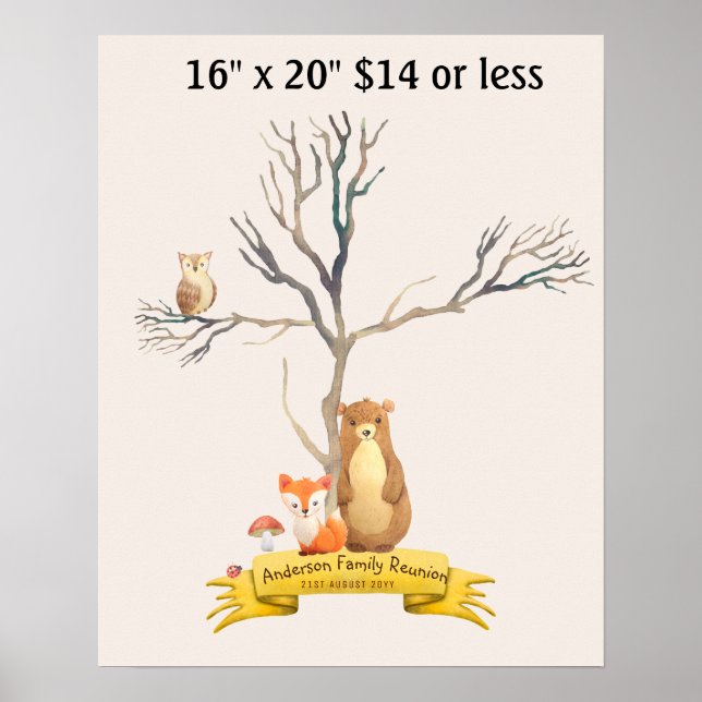Fingerprint Träd Baby Shower WOODLAND Animals Poster (Framsidan)