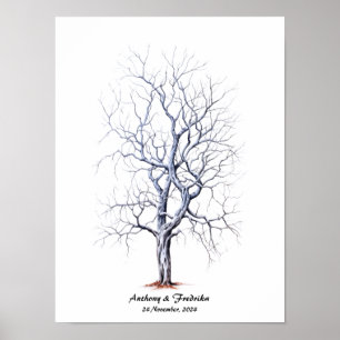 Fingerprint Träd Bröllop Guest Bok Poster