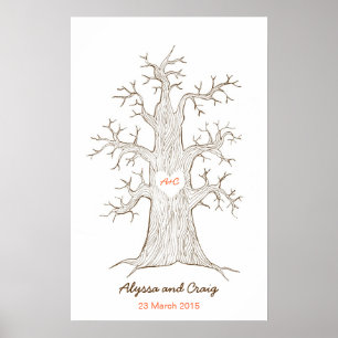 Fingerprint Träd Bröllop Orange Poster