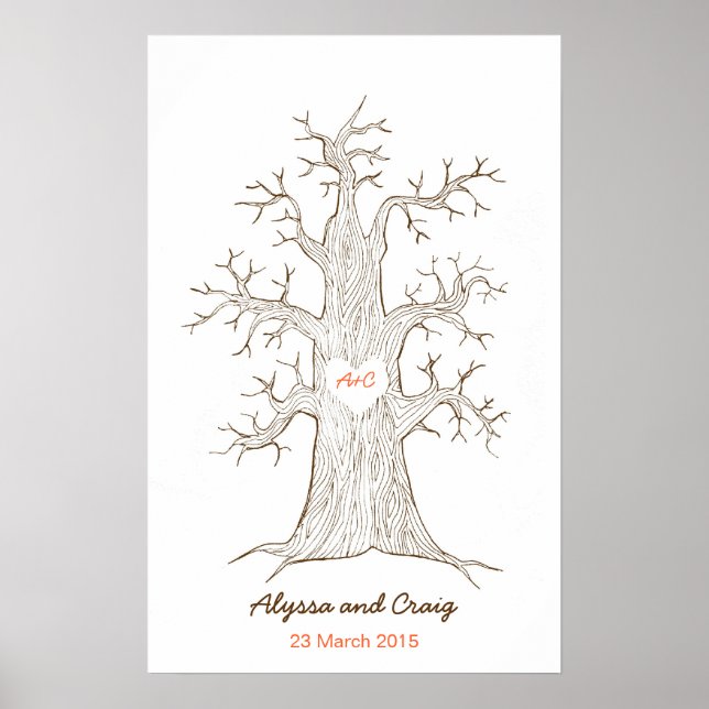Fingerprint Träd Bröllop Orange Poster (Framsidan)