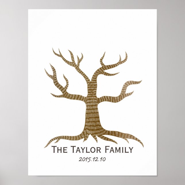 Fingerprint Träd Family Reunion Guestbook Poster (Framsidan)