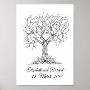 Fingerprint träd, GuestBook, WeddingTree Heart Poster