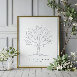 Fingerprint Träd & Monogram Bröllop Guest Bok Poster