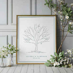 Fingerprint Träd & Monogram Bröllop Guest Bok Poster