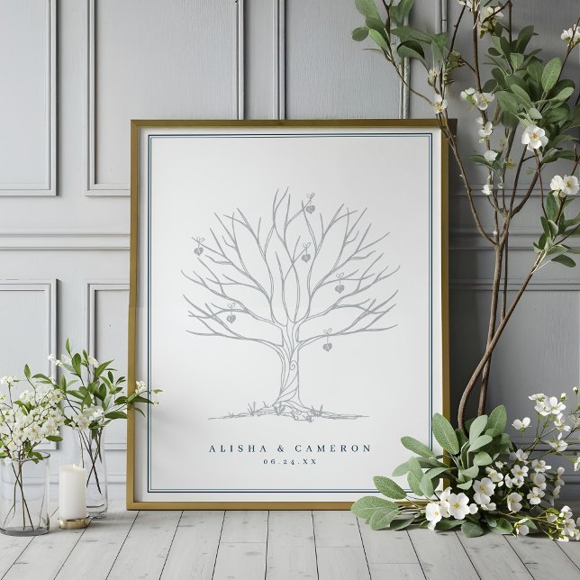 Fingerprint Träd & Monogram Bröllop Guest Bok Poster (Fingerprint Tree & Monogram Wedding Guest Book)