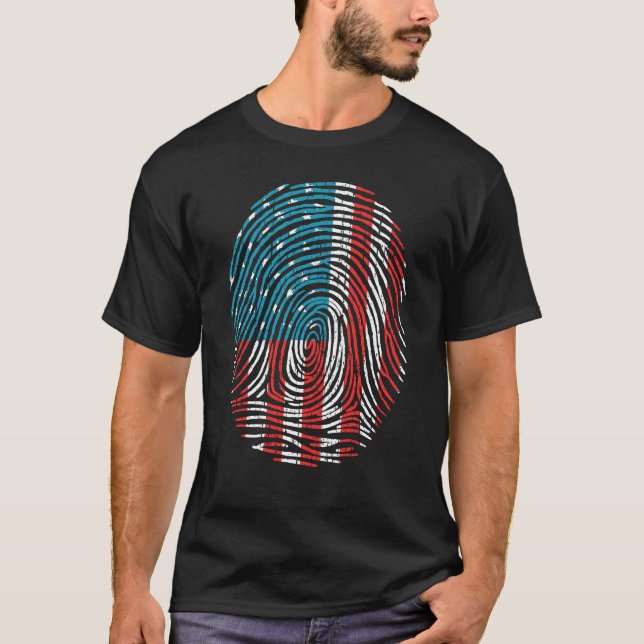 Fingerprint usa American Flagga 4 juli T Shirt (Framsida)