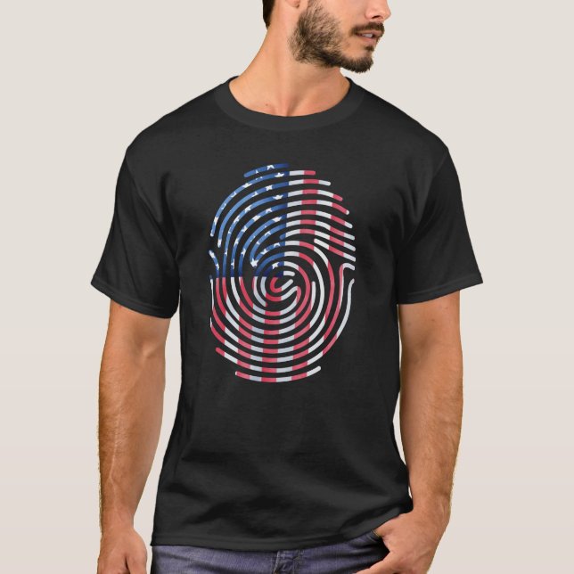 Fingerprint usa American Flagga 4 juli T Shirt (Framsida)
