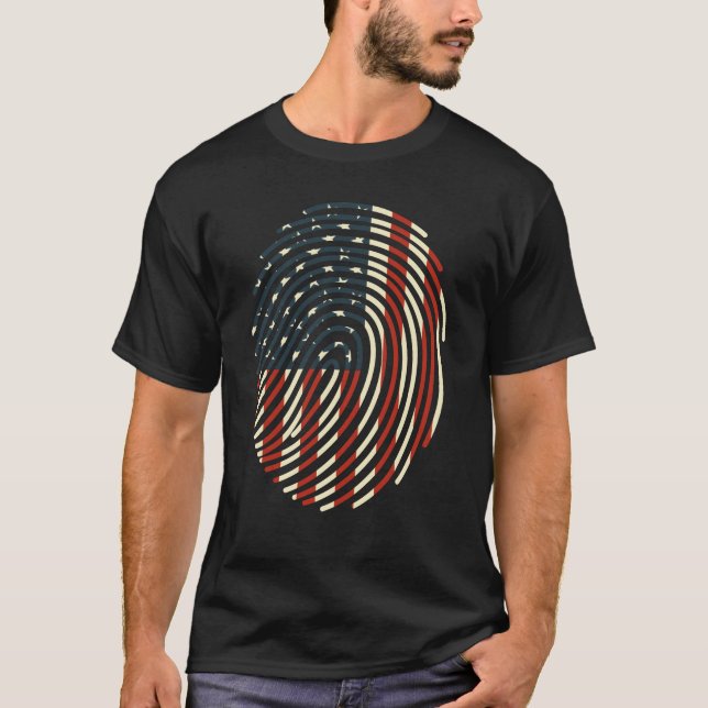 Fingerprint usa American Flagga 4 juli T Shirt (Framsida)