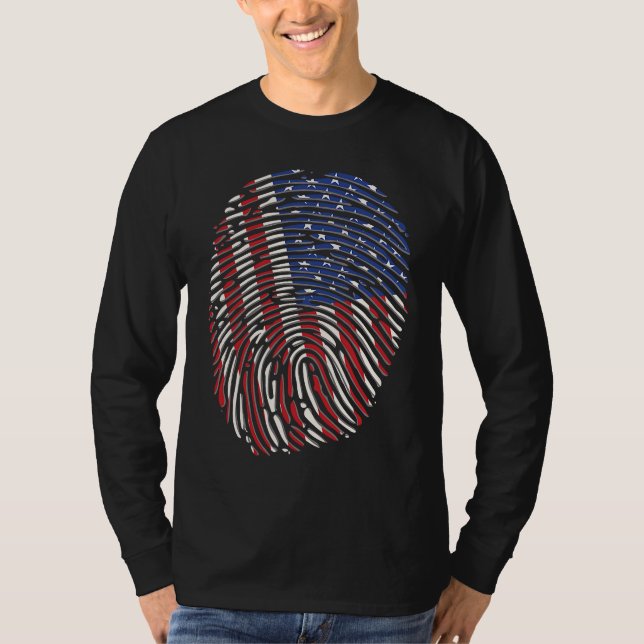 Fingerprint USA Flag for Men and Women T Shirt (Framsida)