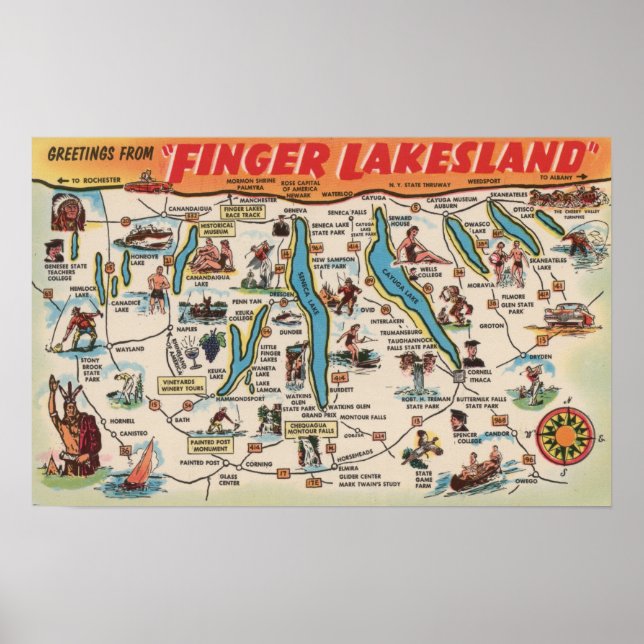 Fingersjöar, New York - Karta Poster (Framsidan)