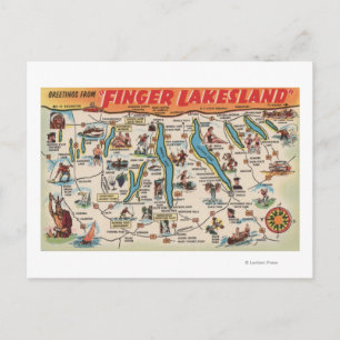Fingersjöar, New York - Karta Vykort