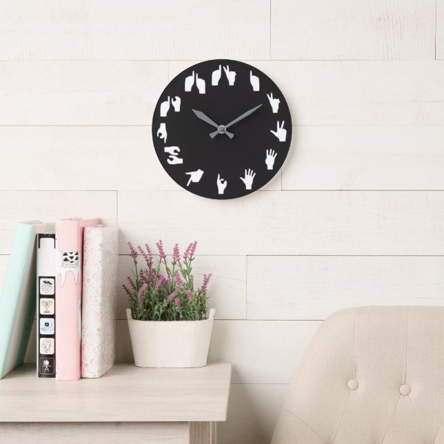 Fingerspelling Monochrome Wall Clock Stor Klocka (Läsesal)