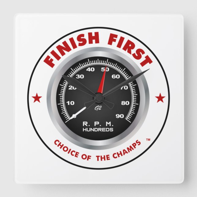 'Finish First' Väggtimme vald av mästarna Fyrkantig Klocka (Framsida)