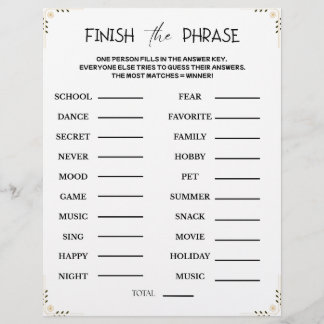 Finish the Phrase Game – Printable Guessing Party Brevhuvud