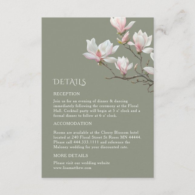 Finkonst Magnolia Bröllopsinkluderingkort Tilläggskort (Framsida)