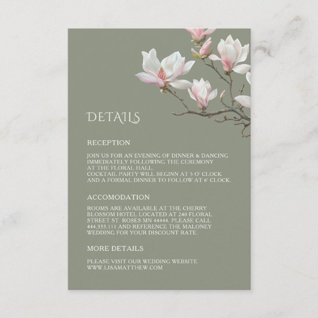 Finkonst Magnolia Bröllopsinkluderingkort Tilläggskort (Framsida)