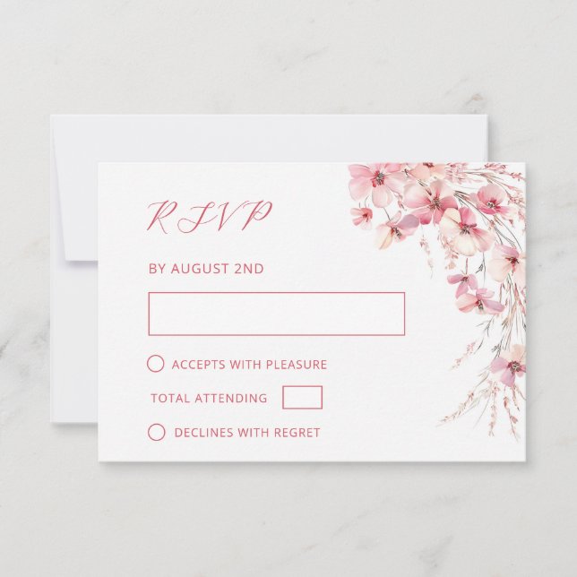 Finkonst Rosa Boho Blommig Bröllop OSA Kort (Framsida)